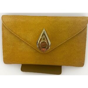 Vintage Ande' Yellow Lizard Print Faux Leather Clutch / Crossbody Teardrop Clasp